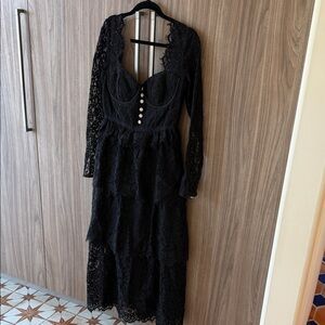 Self-Portrait Black Lace Long Sleeve Dress